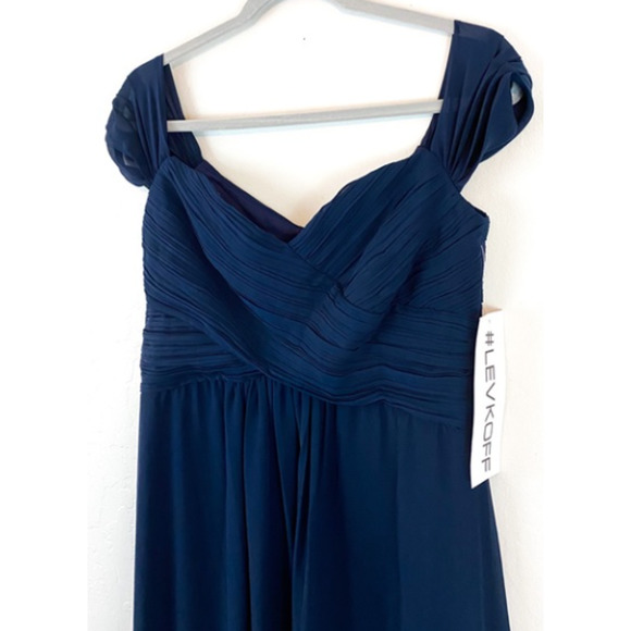 Levkoff NAVY Blue Bridesmaid Full Length Chiffon Dress Style 7071 size 8 - Picture 2 of 5